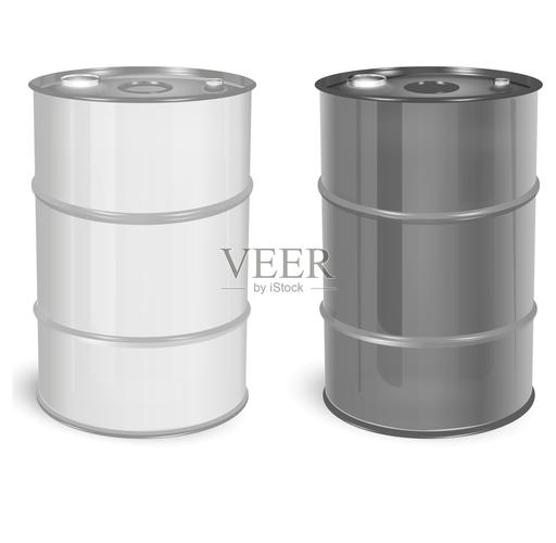 白黑色200升金屬桶液體化工產(chǎn)品容器石油燃料汽油圖片逼真的包裝矢量